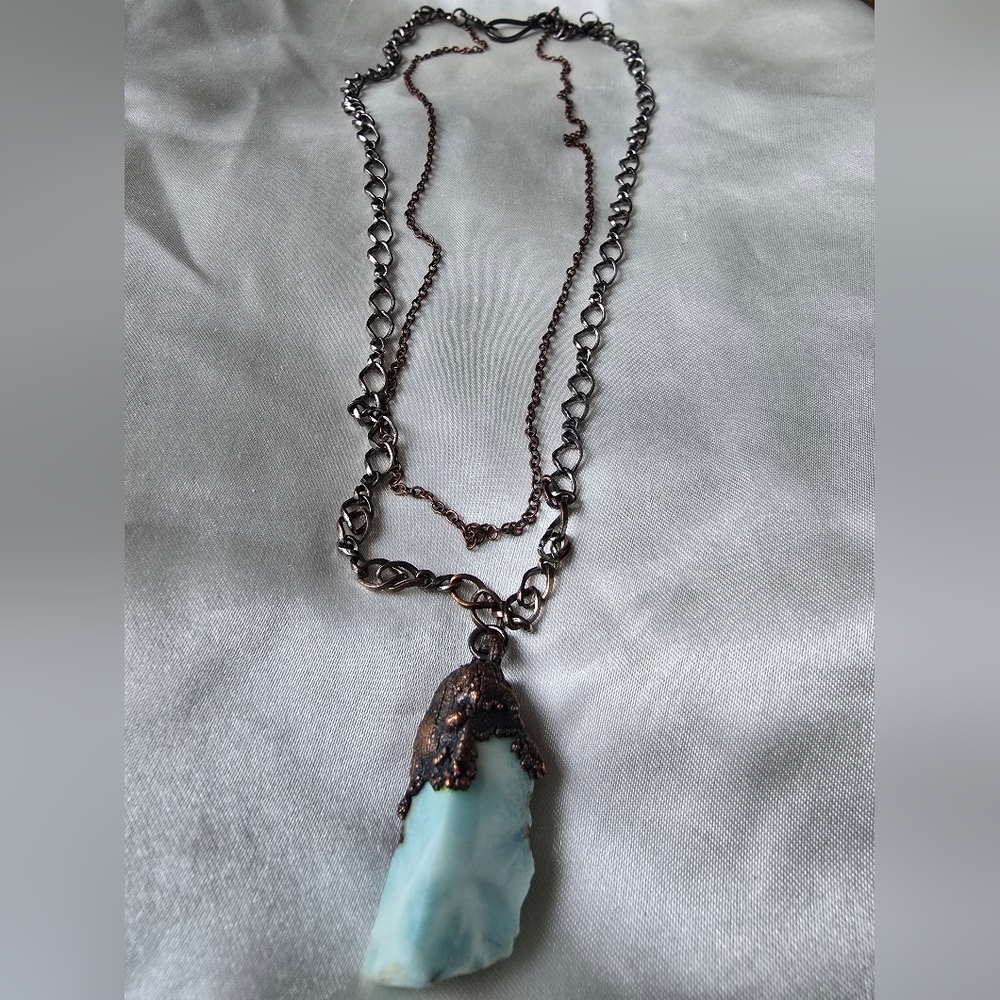 Larimar Raw Stone Pendant Necklace Handmade Artisan